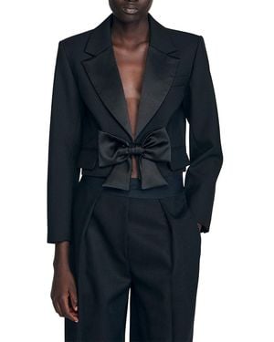 Sandro Short Satin Bow Jacket - Blue