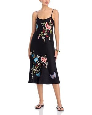 Johnny Was Embroidered Linen Slip Dress - Black