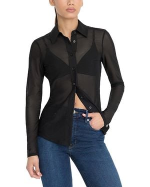 GOOD AMERICAN Mesh Button Up Top - Black
