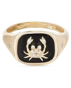 Adina Reyter 14K Diamond & Ceramic Zodiac Cancer Signet Ring, 0.04 Tcw - White