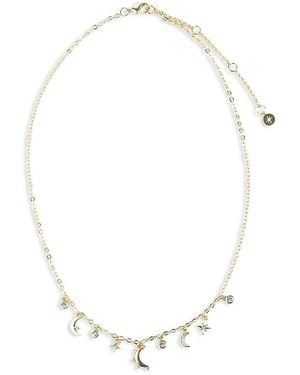 Aqua Cubic Zirconia Delicate Moon Charm Necklace, 17-19 - White