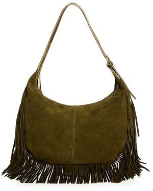 Aqua Large Fringed Suede Hobo Bag - Green