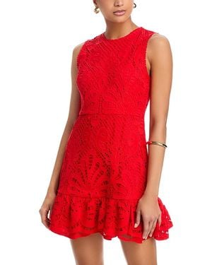Aqua Lace Flounce Sleeveless Dress - Red
