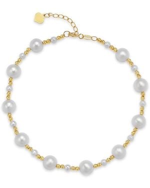 Bloomingdale's Fine Collection Freshwater Pearl & Textured Bead Bracelet - Metallic