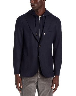 Eleventy Single Breasted Hooded Jacket - Blue