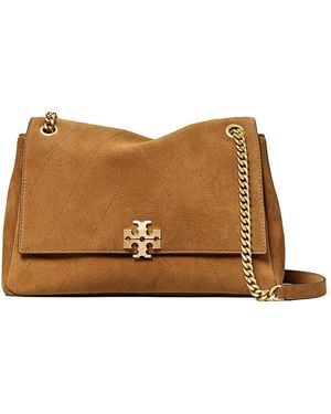Tory Burch Charlie Quilted Suede Shoulder Bag - Brown