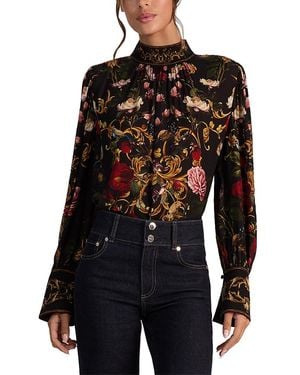 Alice + Olivia Marion Mock Neck Embellished Blouse - Black