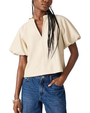 Steve Madden Cecila Faux Leather Puffed Sleeve Top - Blue