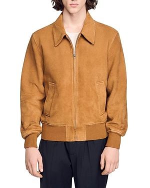 Sandro Thomas Suede Leather Jacket - Blue