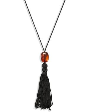 Aqua Tassel Cord Necklace, 44 - Metallic