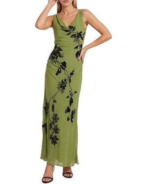 Nasty Gal Cowl Embellished Ruched Side Maxi Dress - Green
