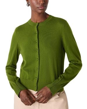 Whistles Fine Gauge Crewneck Cardigan Sweater - Green