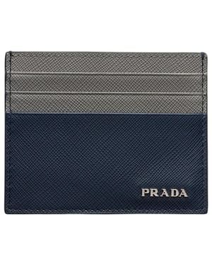 Prada Saffiano Leather Card Holder - Blue