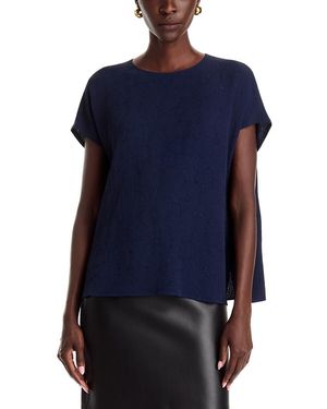 Lafayette 148 New York Silk Stretch Round Neck Top - Blue