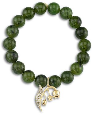 Sydney Evan 14K The Terra Canadian Jade & Diamond Lily Of The Valley Bead Bracelet - Green