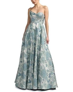Mac Duggal Floral Brocade Strapless Ballgown With Bow - Blue