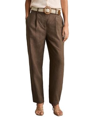 Reiss Linen Belted Tapered Leg Pants - Brown