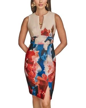 Donna Karan Placed Floral Sheath Dress - Blue