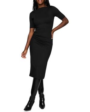 Spanx Smooth Jersey High Neck Ruched Midi Dress - Black