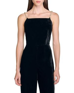 Sandro Velvet Jumpsuit - Blue