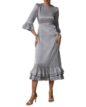 Mint Velvet Metallic Ruffle Sleeve Midi Dress - Gray