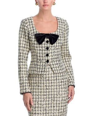 Aqua Sequin Tweed Velvet Bow Jacket - Black