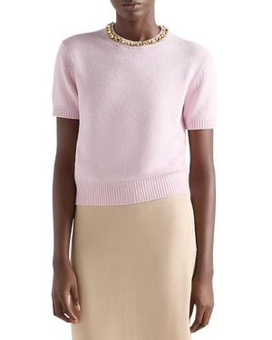 Prada Wool And Cashmere Crew-Neck Sweater - Pink