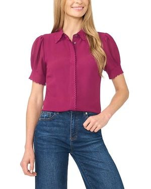 Cece Scalloped Button Front Blouse - Purple