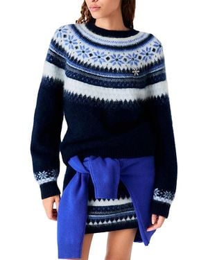 Maje Brushed Wool Jacquard Fair Isle Sweater - Blue