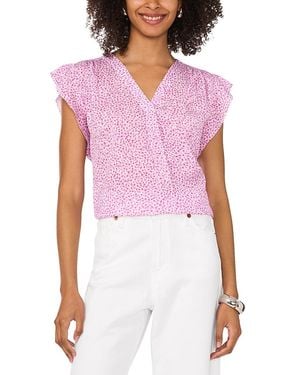 Vince Camuto Ruffled Sleeve V Neck Top - Red
