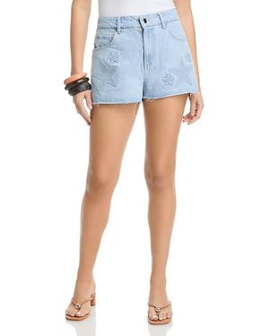 Aqua Embossed Star Denim Shorts - Blue