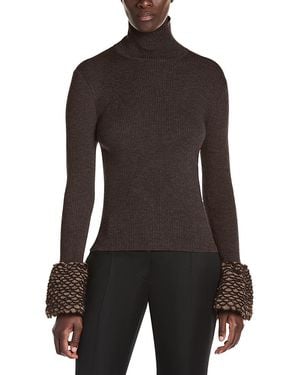 McQueen Wool Feathered Cuff Turtleneck Sweater - Black
