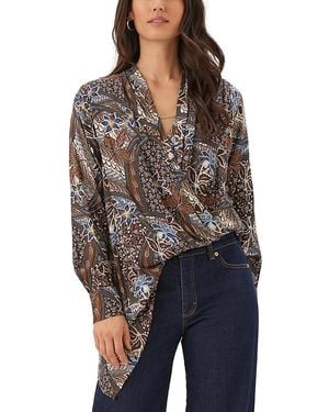 Karen Kane Layered Hem Faux Wrap Top - Blue