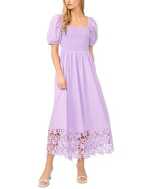 Cece Puff Sleeve Lace Hem Midi Dress - Purple