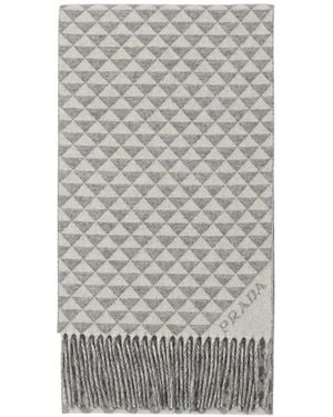 Prada Symbole Double Wool And Cashmere Scarf - Gray