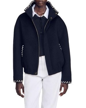 Sandro Lilian Wool Whipstitch Trim Jacket - Blue