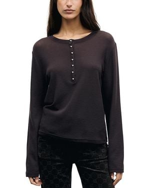 Gerard Darel Balie Wool Half Button T Shirt - Black