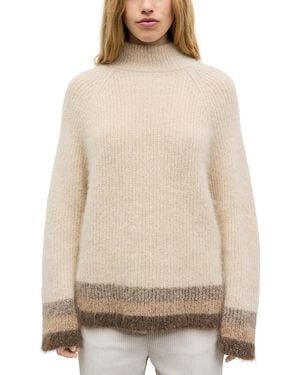 Gerard Darel Rola Mock Neck Striped Trim Pullover Sweater - Natural