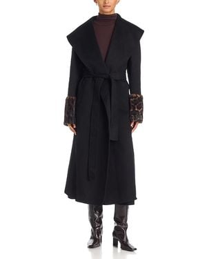 Apparis Jill Wool Faux Fur Trim Belted Long Coat - Blue