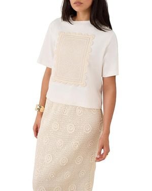 Mint Velvet Crochet Panel T-Shirt - Natural