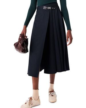 Maje Buckle Trim Pleat Front Midi Skirt - Black