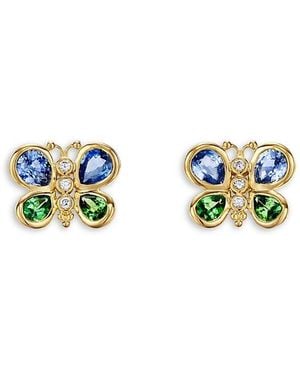 Temple St. Clair 18K Cl Sapphire, Tsavorite & Diamond Butterfly Stud Earrings - Blue