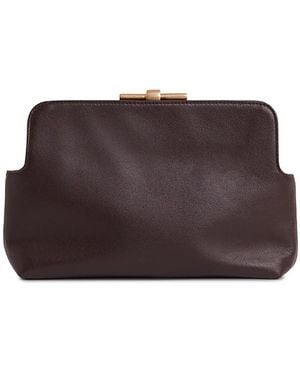 Reiss Bethany Leather Frame Clutch - Brown