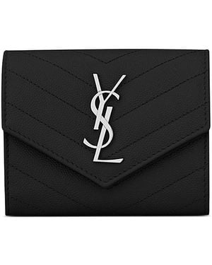 Saint Laurent Cassandre Matelassa Compact Tri Fold Wallet - Black