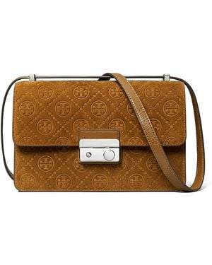 Tory Burch T Monogram Suede Crossbody - Brown