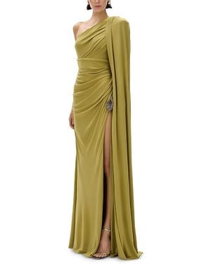 Rachel Gilbert Jordan Asymmetric Cape Sleeve Gown - Green