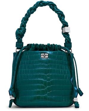 Ganni Bou Medium Croco Embossed Bucket Bag - Green