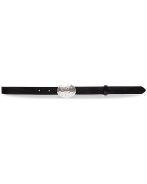 Black Suede Studio Hammered Buckle Leather Belt - White