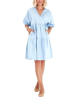 Accouchée Waterfall Tie Waist A-Line Maternity/Nursing Wrap Dress - Blue
