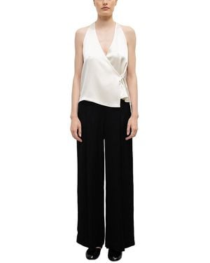 Leset Barb Sleeveless Satin Wrap Top - White